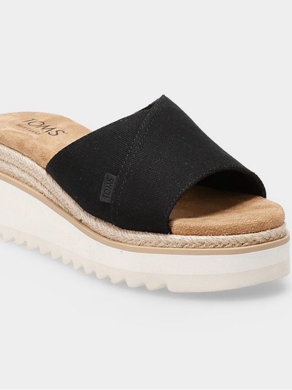 TOMS Black Canvas Slide Sandal with White Platform new in box